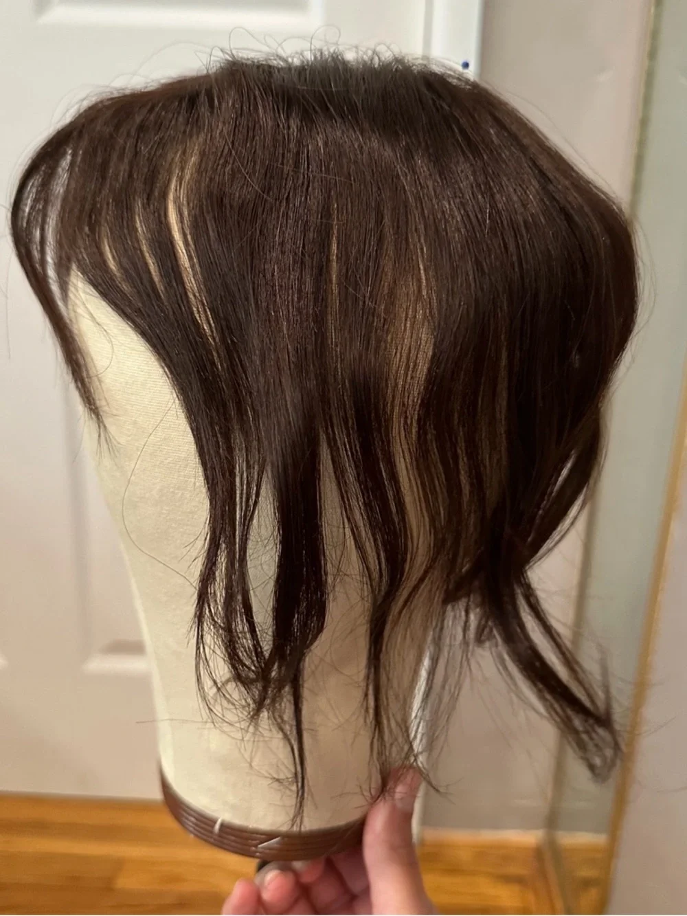 11” Dark Brown Human Hair Topper with Bangs Hair Extensions #TF4‎